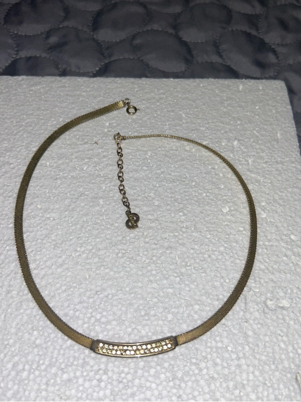 Dior Gold Tone Mesh Necklace with Crystal Bar